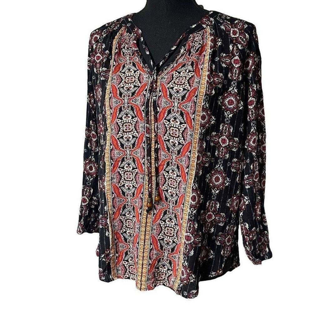 Mason & Belle Wooden Bead Navy and Red Boho Print Top